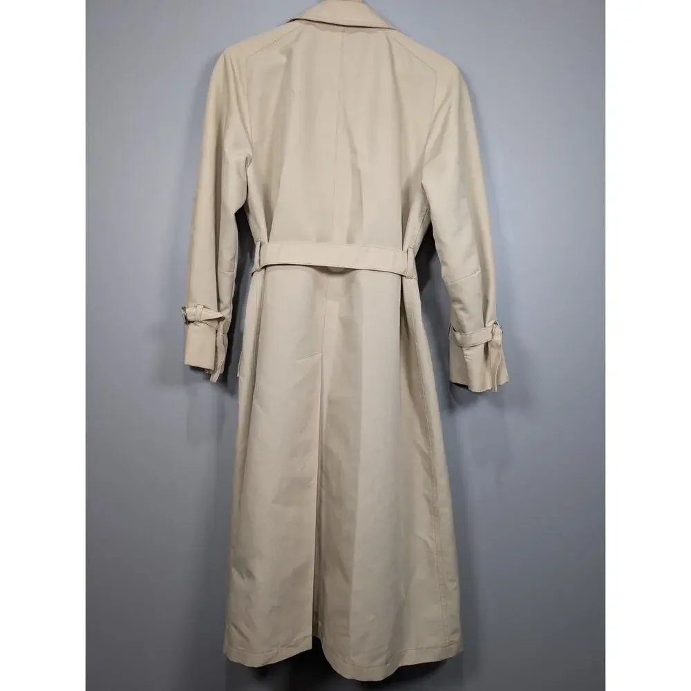 London Fog Trench Coat Womens 12 Petite Beige Tan Belted Long Rain Jacket...